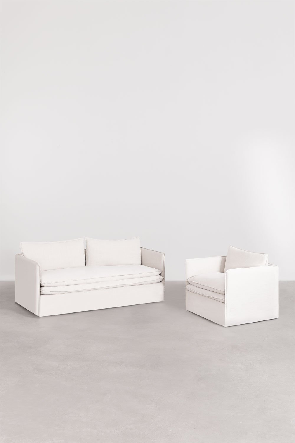 Living room set with 3-seater sofa and armchair in Grace linen and cotton, gallery image 1