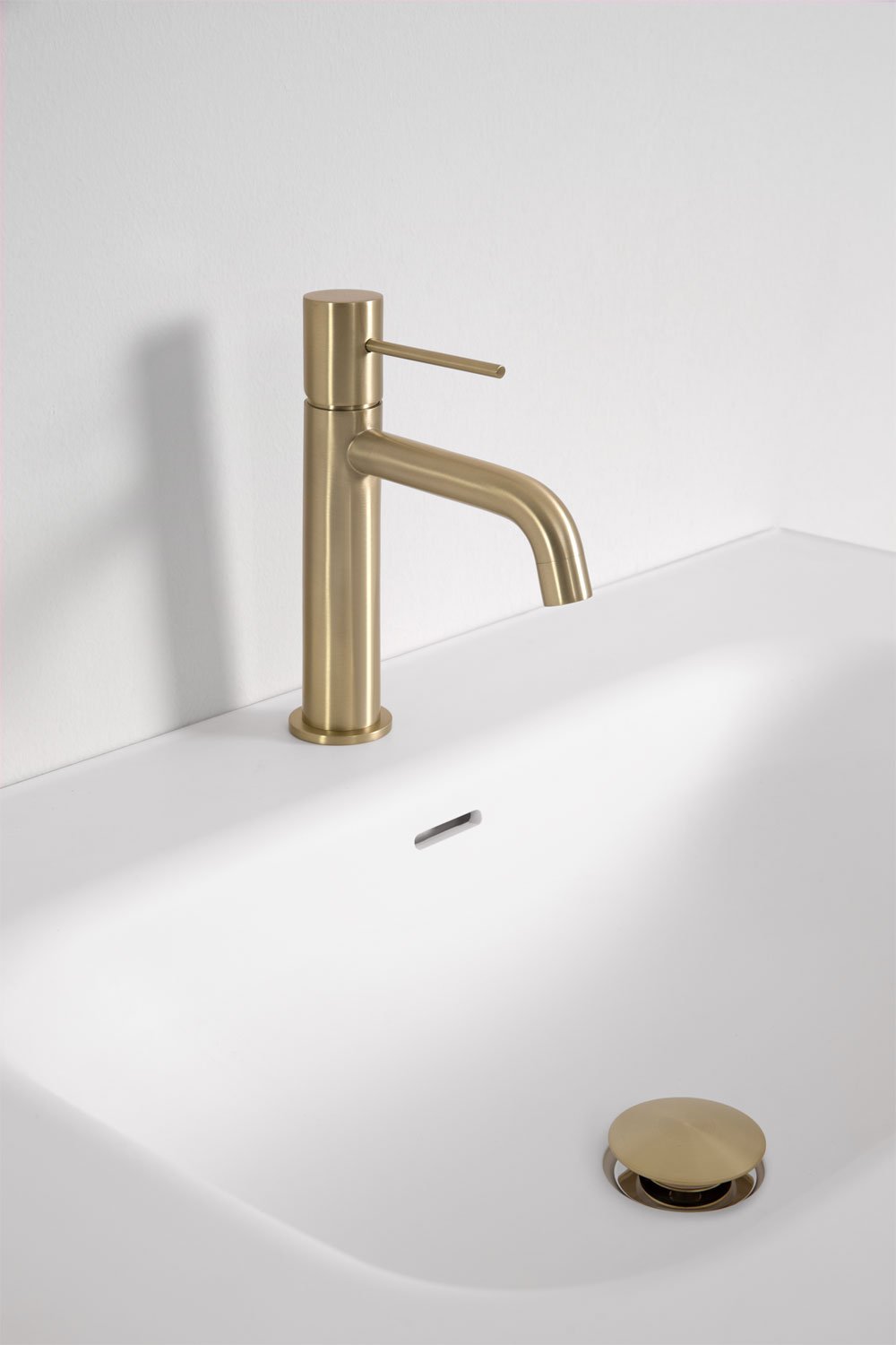 Set of brass sink faucet and drain valve for Click-Clack type sink with overflow Orveta, gallery image 1