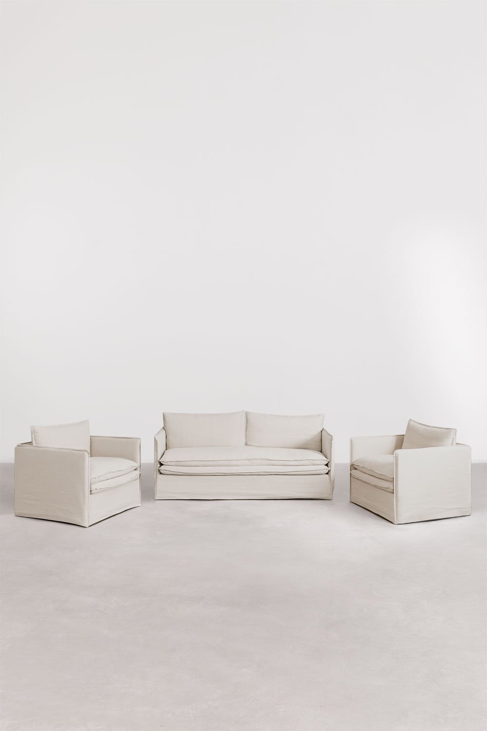 Living room set with 3-seater sofa and 2 armchairs in Grace linen and cotton, gallery image 1