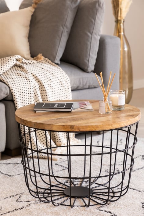 Round coffee table in mango wood and steel (Ø62 cm) Ket