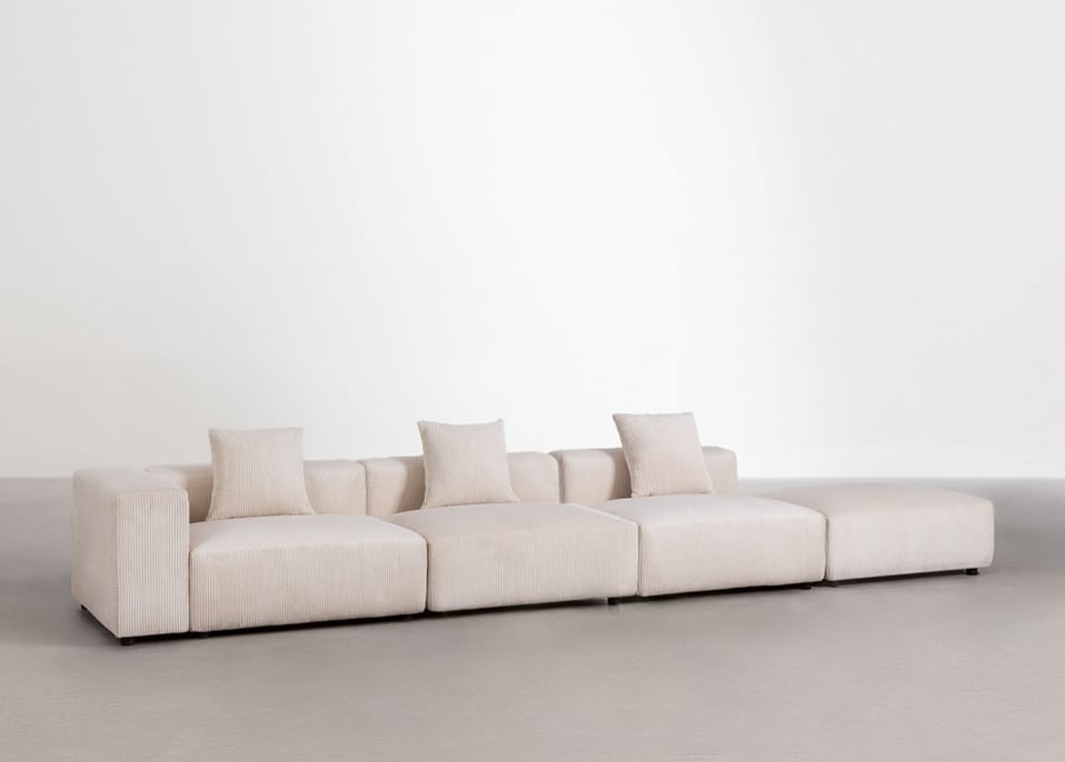 3-piece left corner modular sofa with high armrest and ottoman ↔︎450 cm Bruna - Corduroy Beige Nature