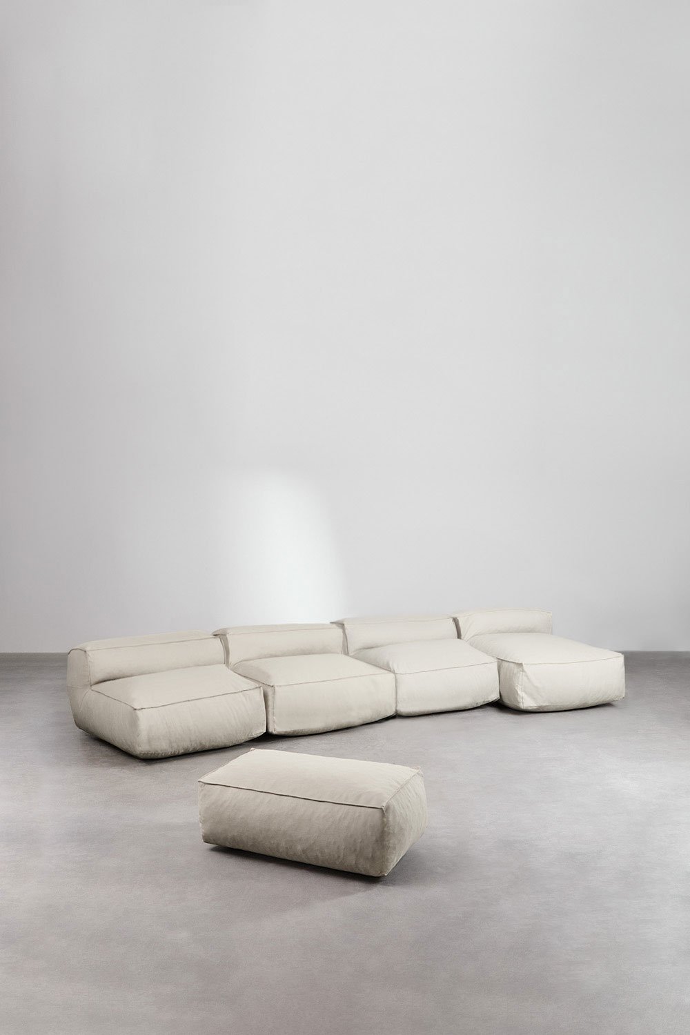 4-piece modular chaise longue sofa and Dojans pouf, gallery image 1