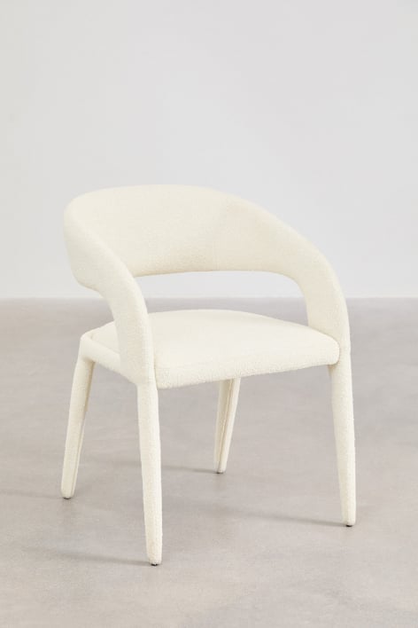 Pack of 2 Arazeina upholstered dining chairs with armrests - White Bouclé