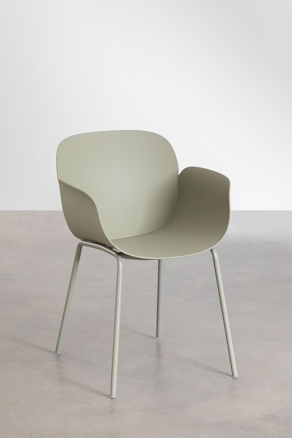 Round table set Ø110 cm in Elton aluminum and 4 dining chairs in polypropylene and Lynette steel, gallery image 5