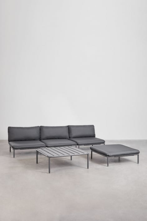 3-piece modular garden sofa, pouf and Roubly coffee table