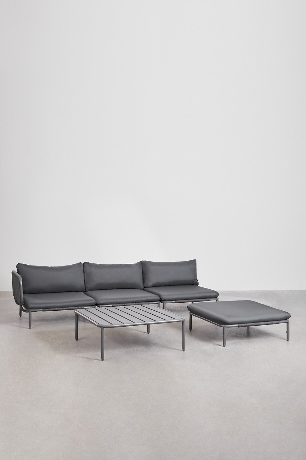 3-piece modular corner garden sofa, pouf and Roubly coffee table, gallery image 1