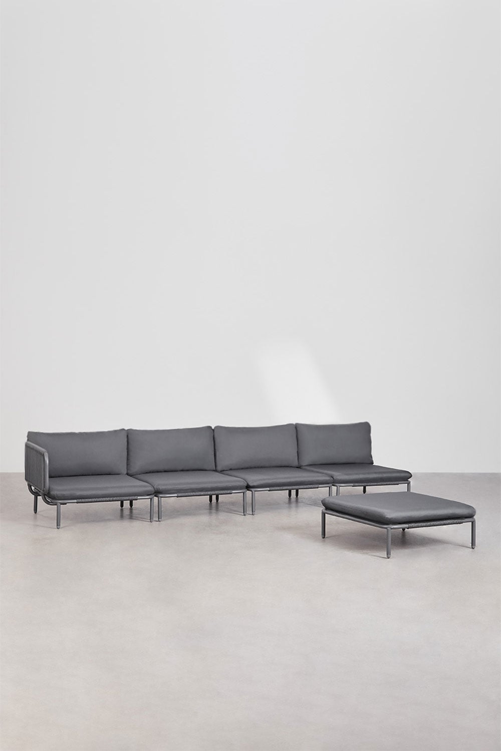 4-piece corner modular sofa garden set with pouf in Roubly steel, gallery image 1