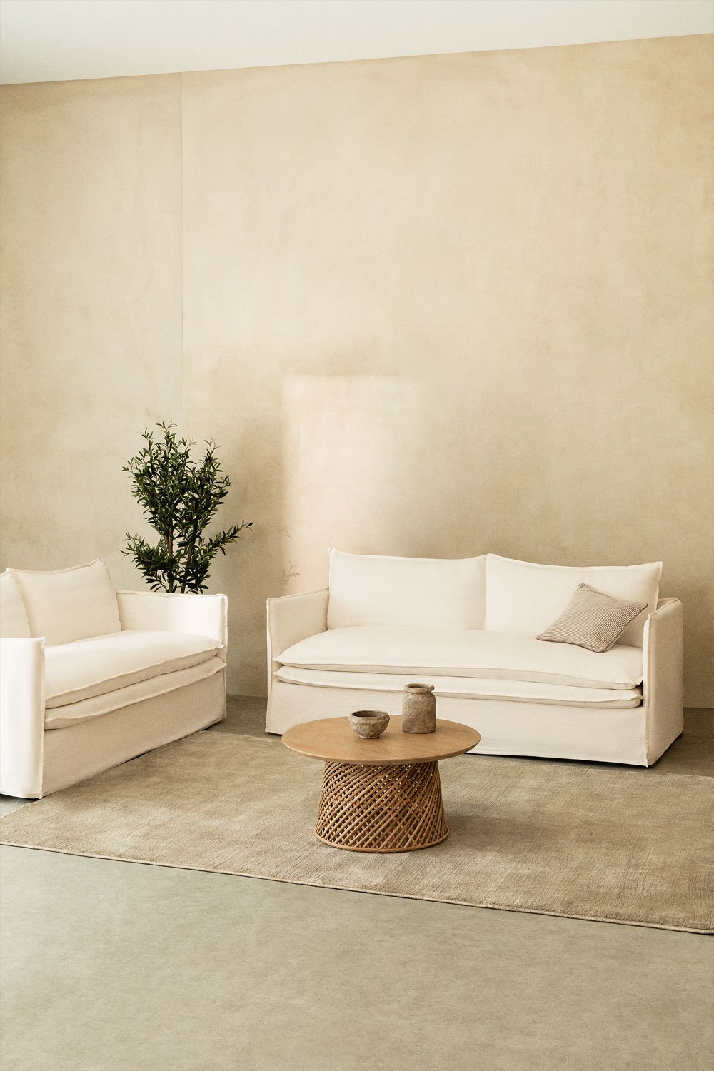 Living room set with 2-seater sofa and 3-seater sofas in Grace linen and cotton, gallery image 1