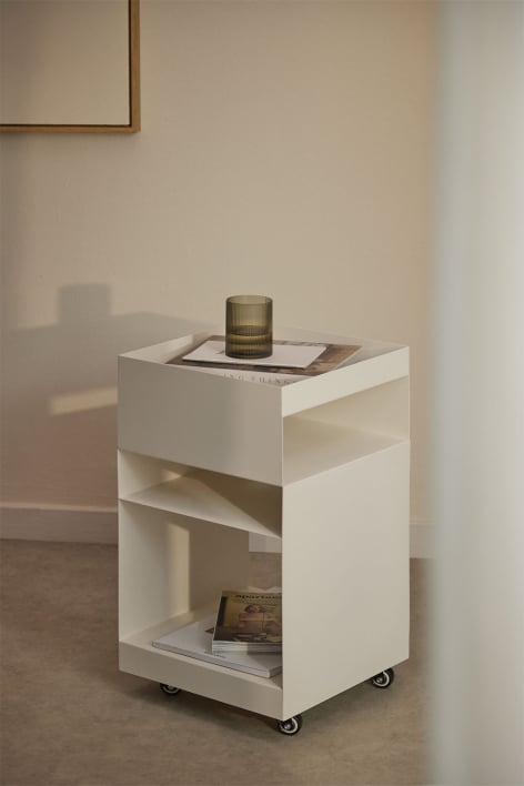 Square Side Table with Wheels and Steel Shelves (35x35 cm) Rodgers