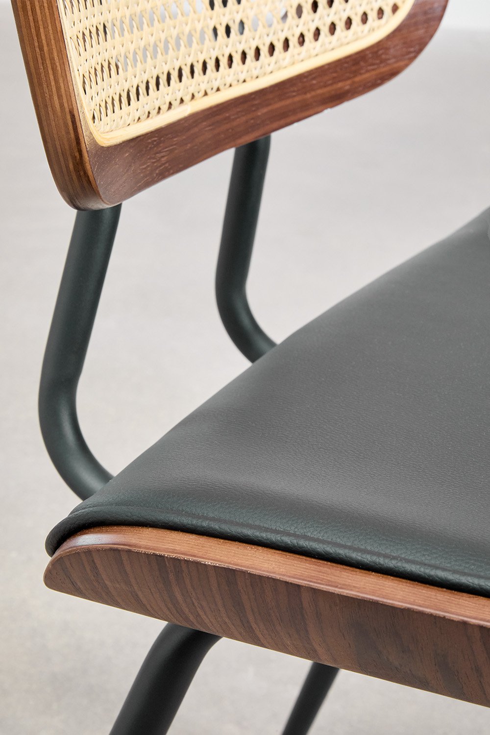 Raysa dining chair in wood, rattan, and faux leather, gallery image 6