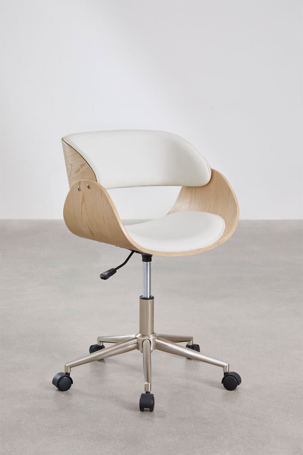 Desk chair with wheels in wood and leatherette Lorete, gallery image 2