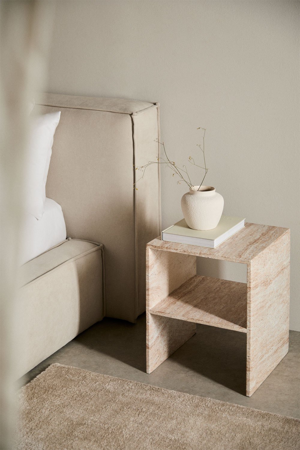 Galia travertine-look cement bedside table, gallery image 1