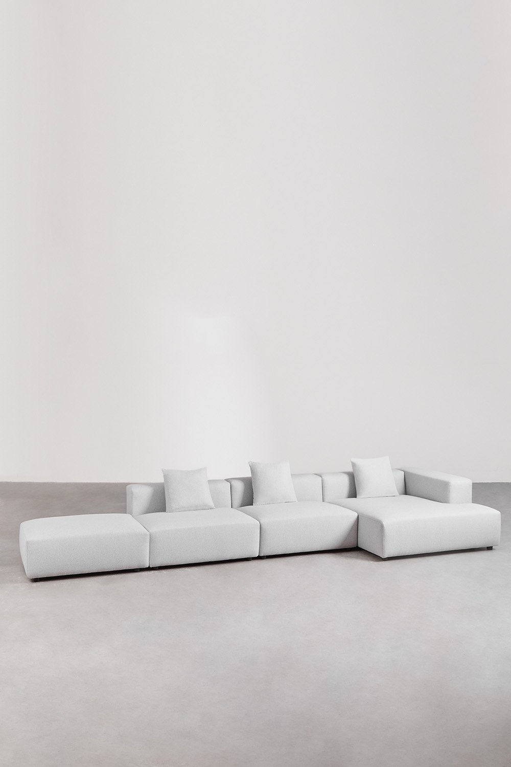 3-piece right corner chaise longue modular sofa with puff (↔︎450 cm) Bruna, gallery image 1