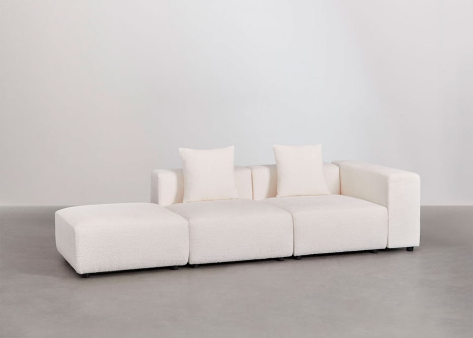 2-piece right corner modular sofa with high armrest and ottoman (↔︎285 cm) Bruna - White Bouclé