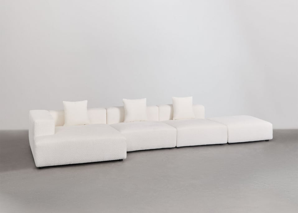 3-piece modular sofa left corner chaise longue with pouf (↔︎450 cm) Bruna - White Bouclé