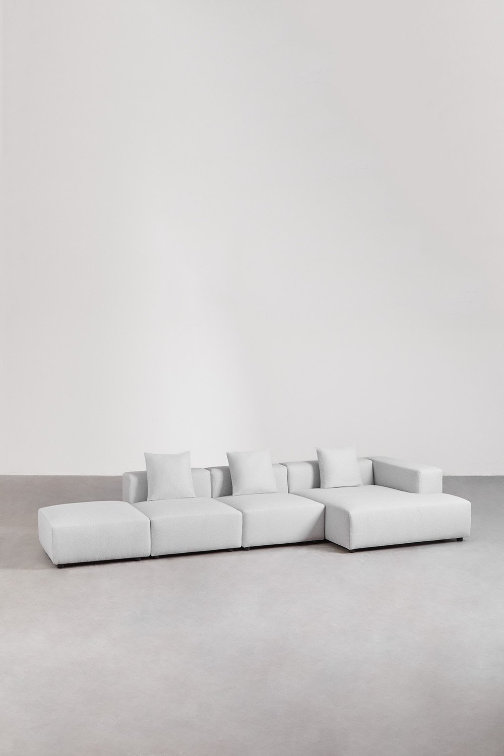 3-piece modular sofa with right-hand corner chaise longue and pouf (↔︎390 cm) Bruna, gallery image 1