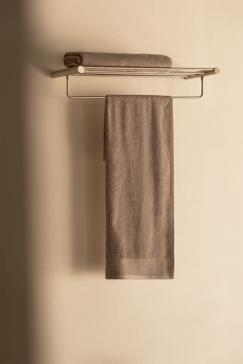 Devon stainless steel wall-mounted bathroom towel rack with shelf , gallery image 1