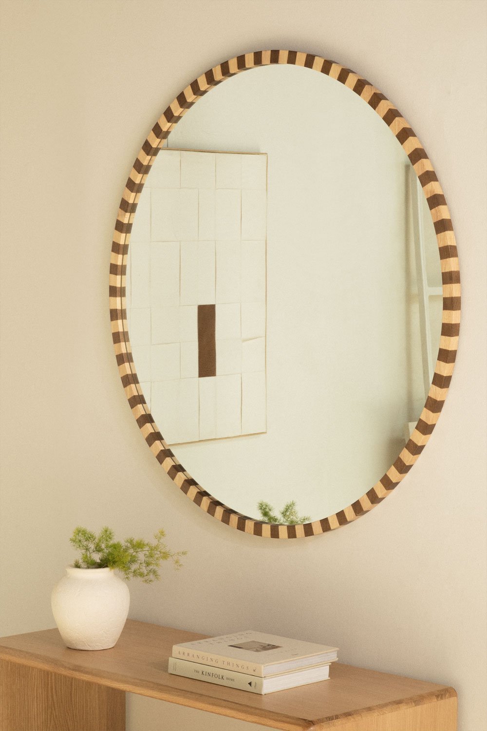 Round wall mirror in oak wood (Ø110 cm) Sapeira, gallery image 1