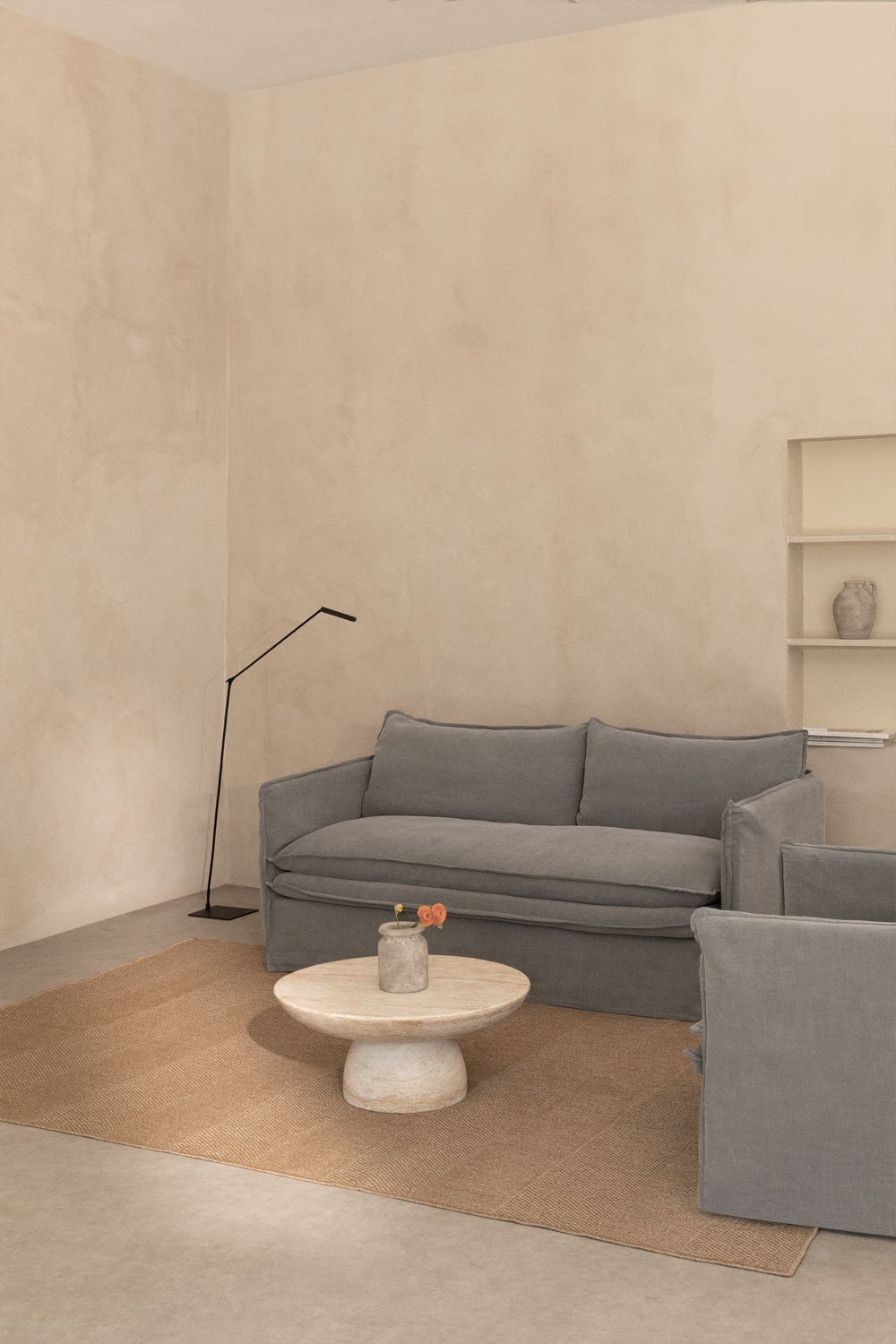 Living room set with 2-seater sofa and 2 armchairs in Grace linen and cotton, gallery image 1