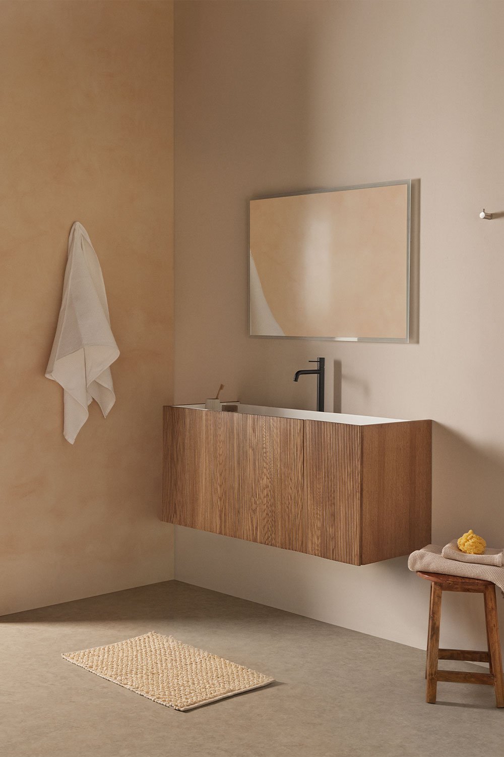 Bathroom furniture set in wood with integrated sink Fiore, gallery image 1