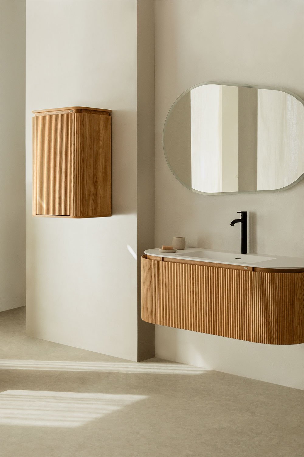 Carsone wooden bathroom furniture set with integrated washbasin, gallery image 1