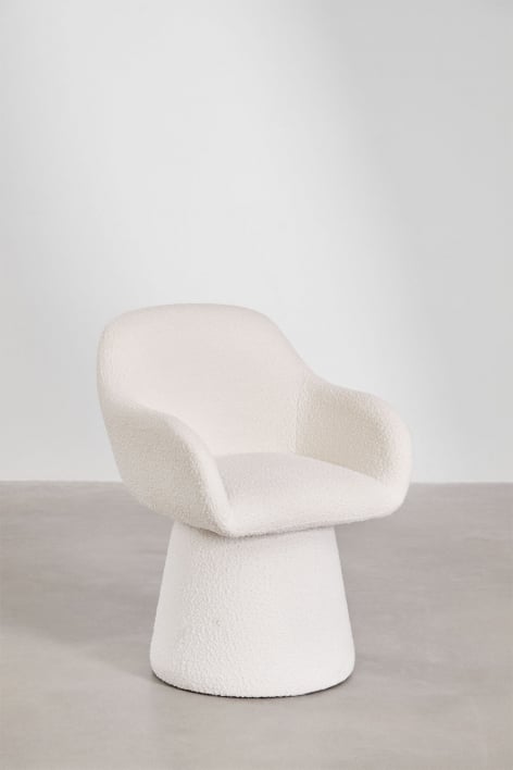 Set of 2 Erica upholstered swivel dining chairs with armrests - White Bouclé