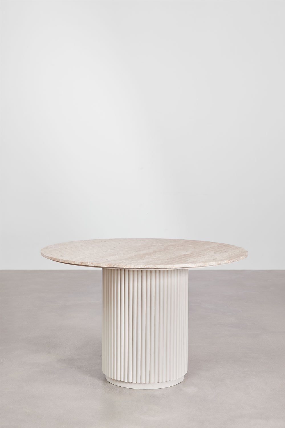 Round dining table in travertine and mango wood (Ø120 cm) Giselda, gallery image 1