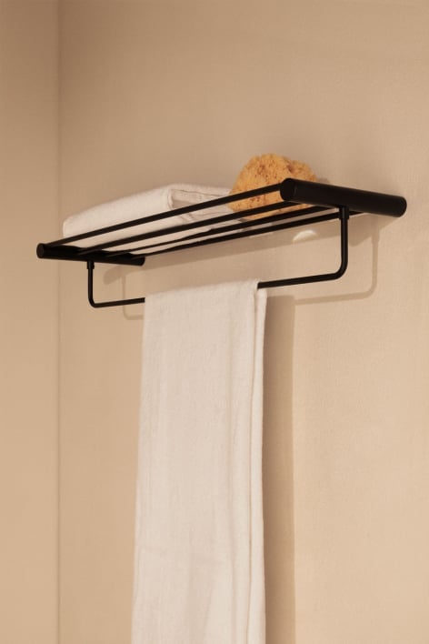 Wall-mounted bathroom towel rack with shelf in stainless steel Devon