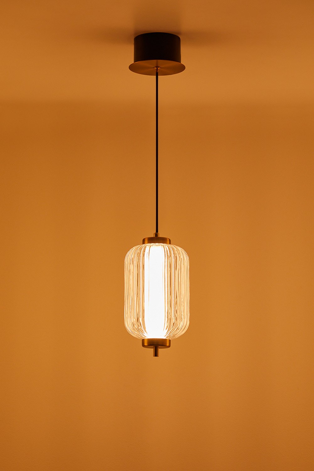 LED hanging ceiling lamp in iron with 1 glass globe Necsar, gallery image 3