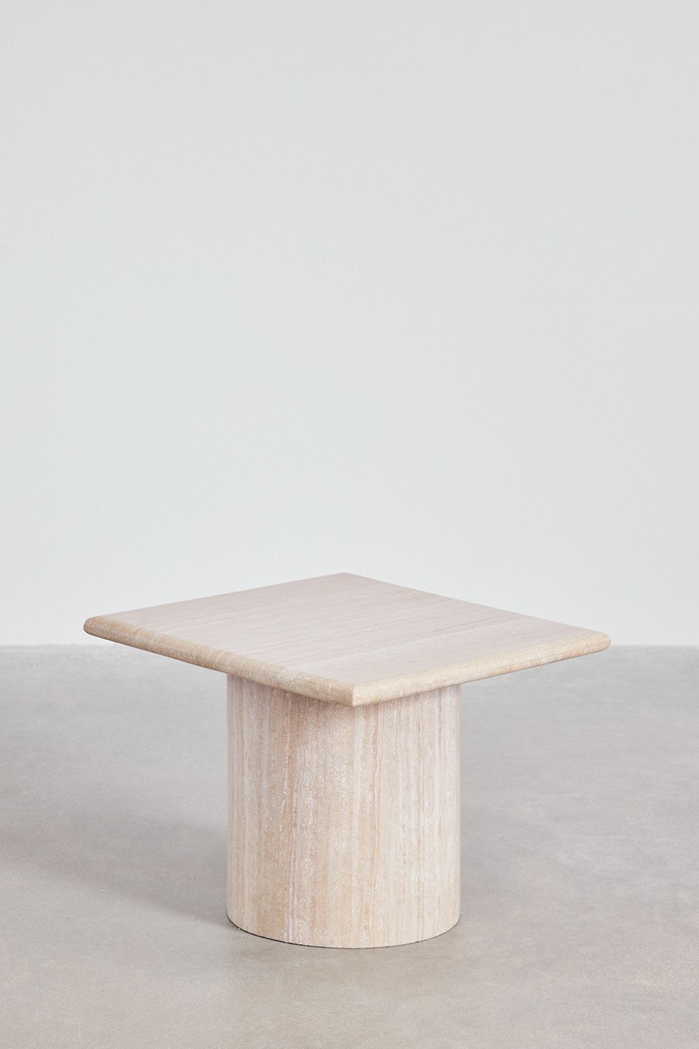 Lausanne travertine square side table, gallery image 1