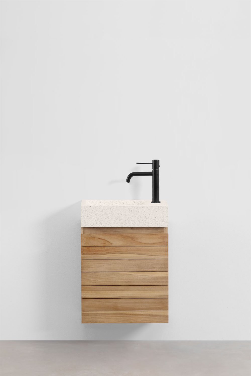 Bathroom furniture set in teak wood with integrated Napier cement washbasin, gallery image 2