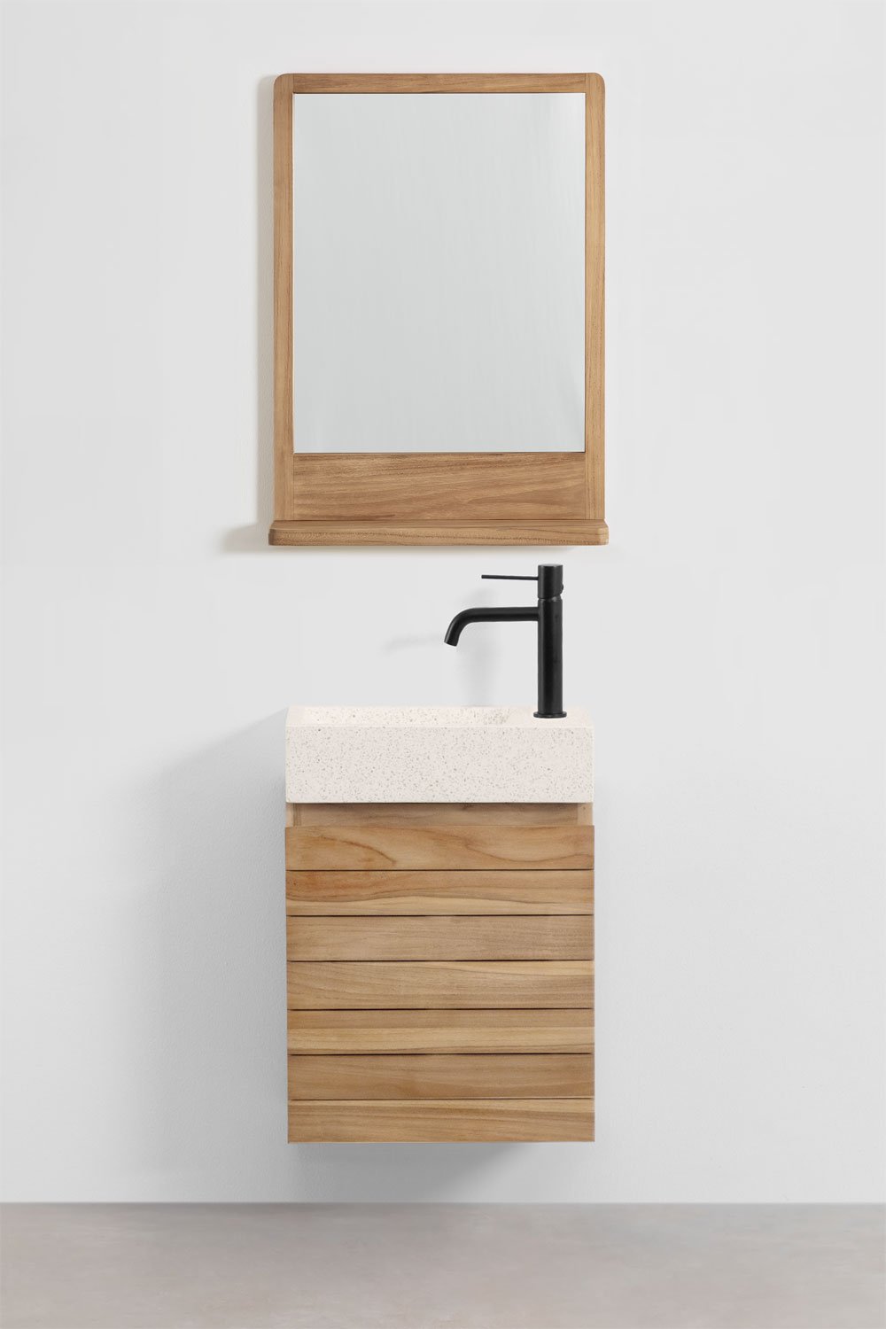 Bathroom furniture set in teak wood with integrated Napier cement washbasin, gallery image 2