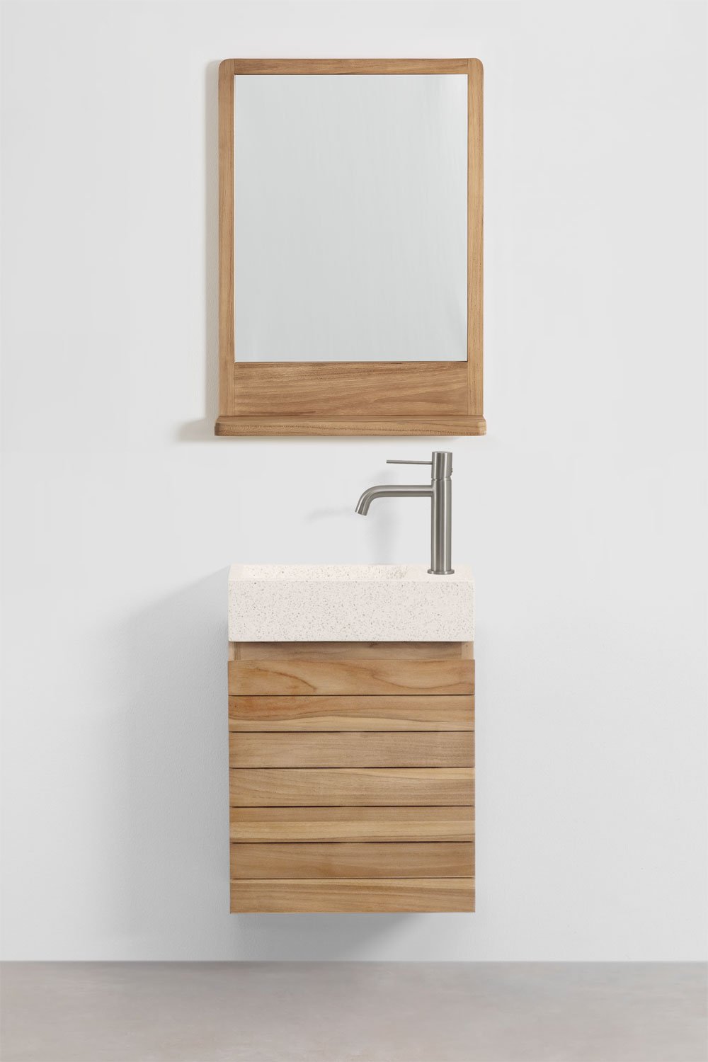 Bathroom furniture set in teak wood with integrated Napier cement washbasin, gallery image 2