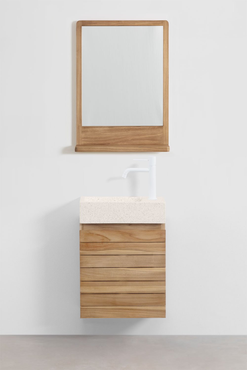 Bathroom furniture set in teak wood with integrated Napier cement washbasin, gallery image 2