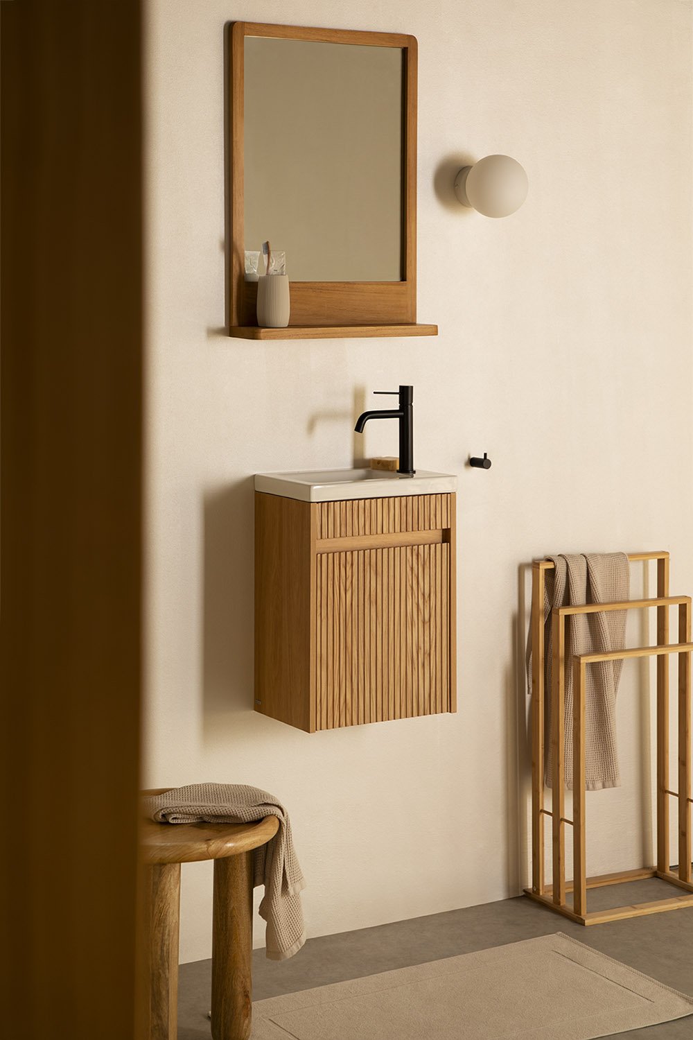 Ash Wood Bathroom Furniture Set with Integrated Sink Narek, gallery image 1