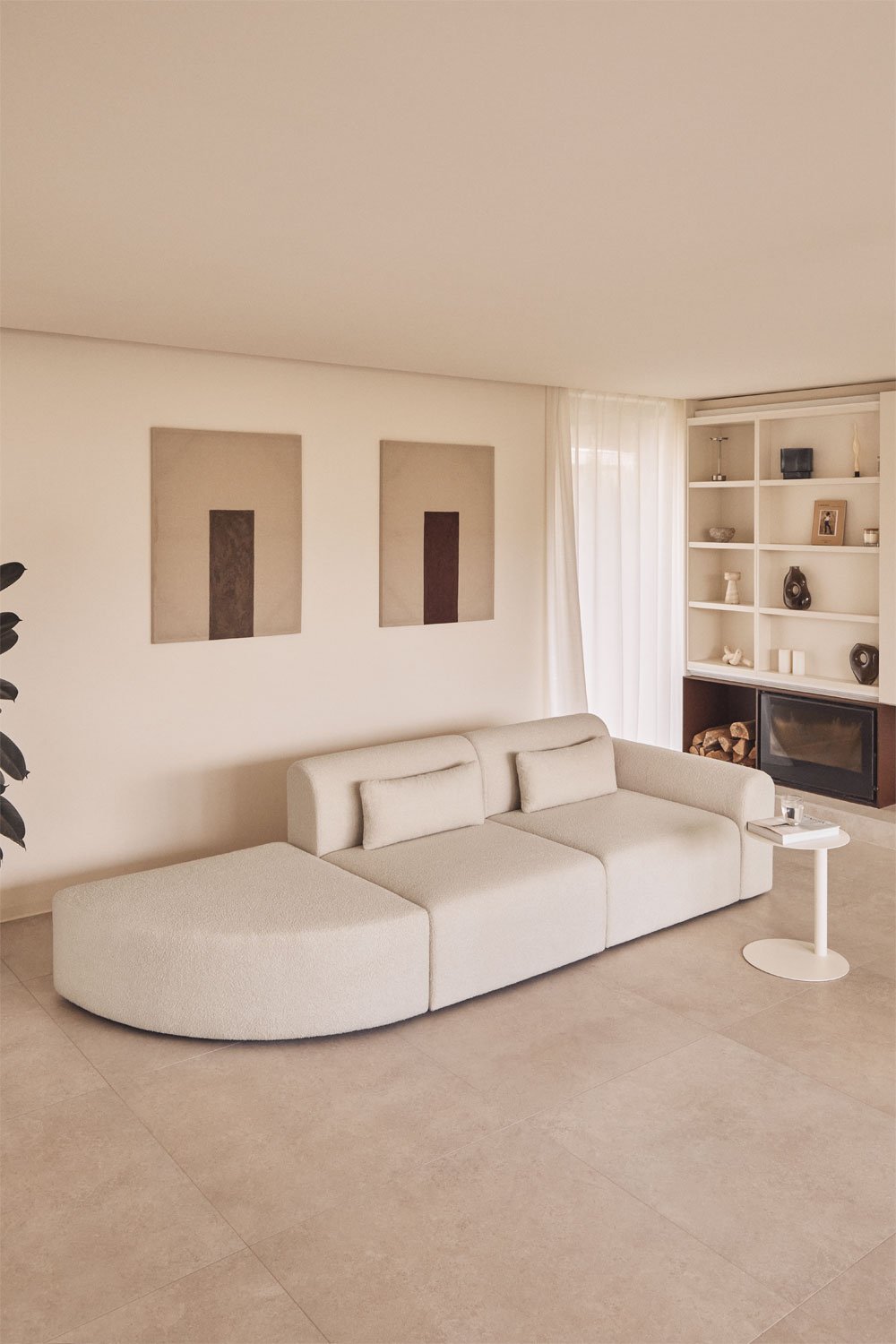 2-piece modular corner sofa on the right with a triangular pouf in Borjan sheepskin, gallery image 1