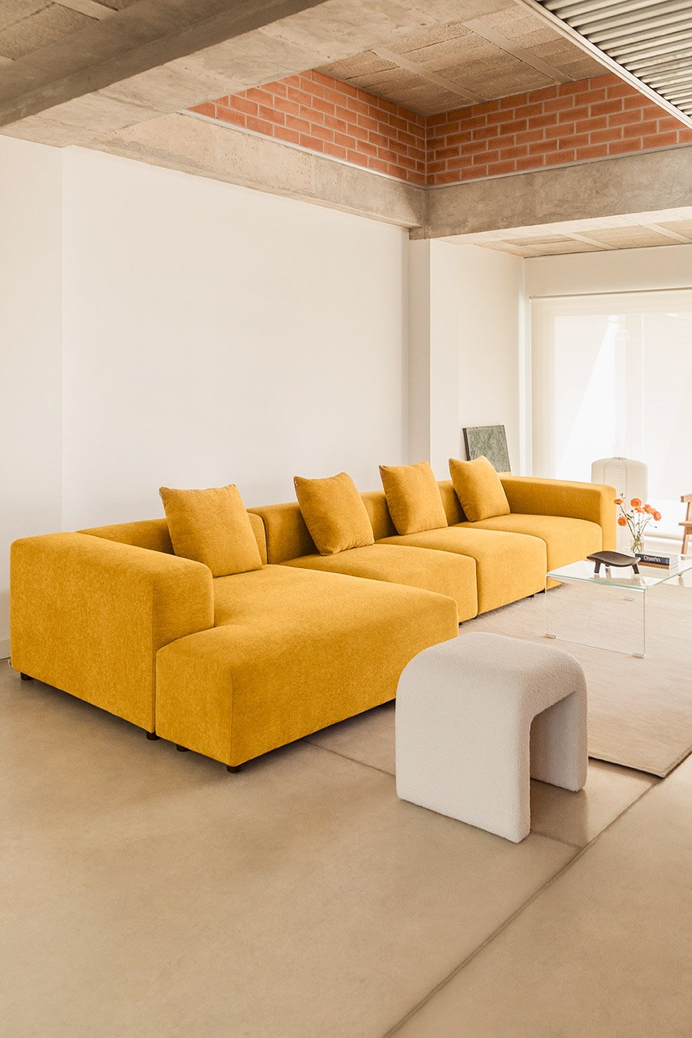 4-piece left chaise longue modular sofa (↔︎420 cm) with high armrest Bruna, gallery image 1