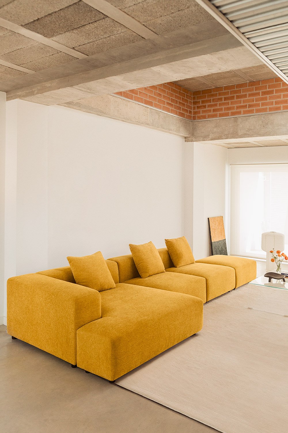 3-piece modular sofa left corner chaise longue with pouf (↔︎390 cm) Bruna, gallery image 1