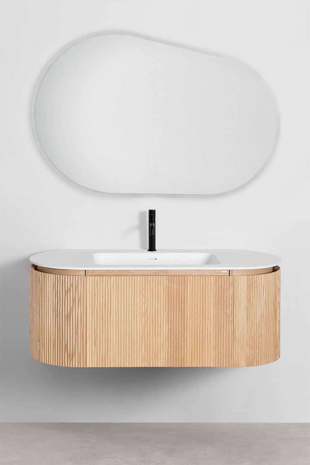 Suspended bathroom furniture set 120x50 cm in wood with integrated Carsone sink, gallery image 3