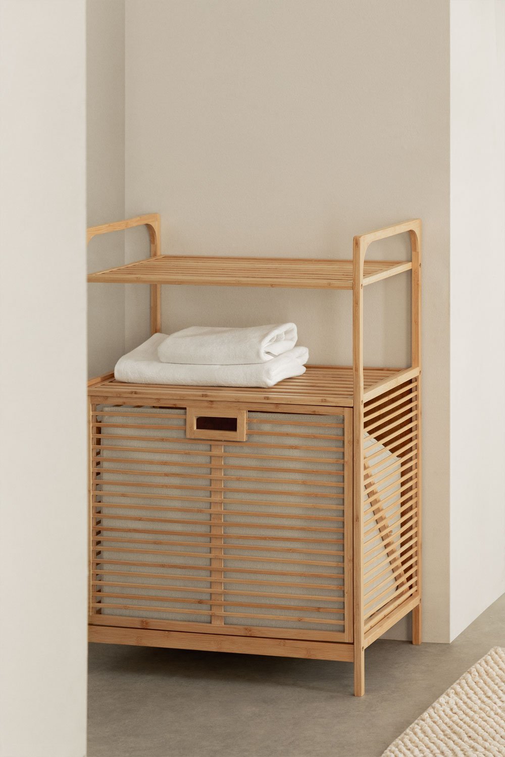 Lauren Bamboo Laundry Hamper with Shelf, gallery image 2