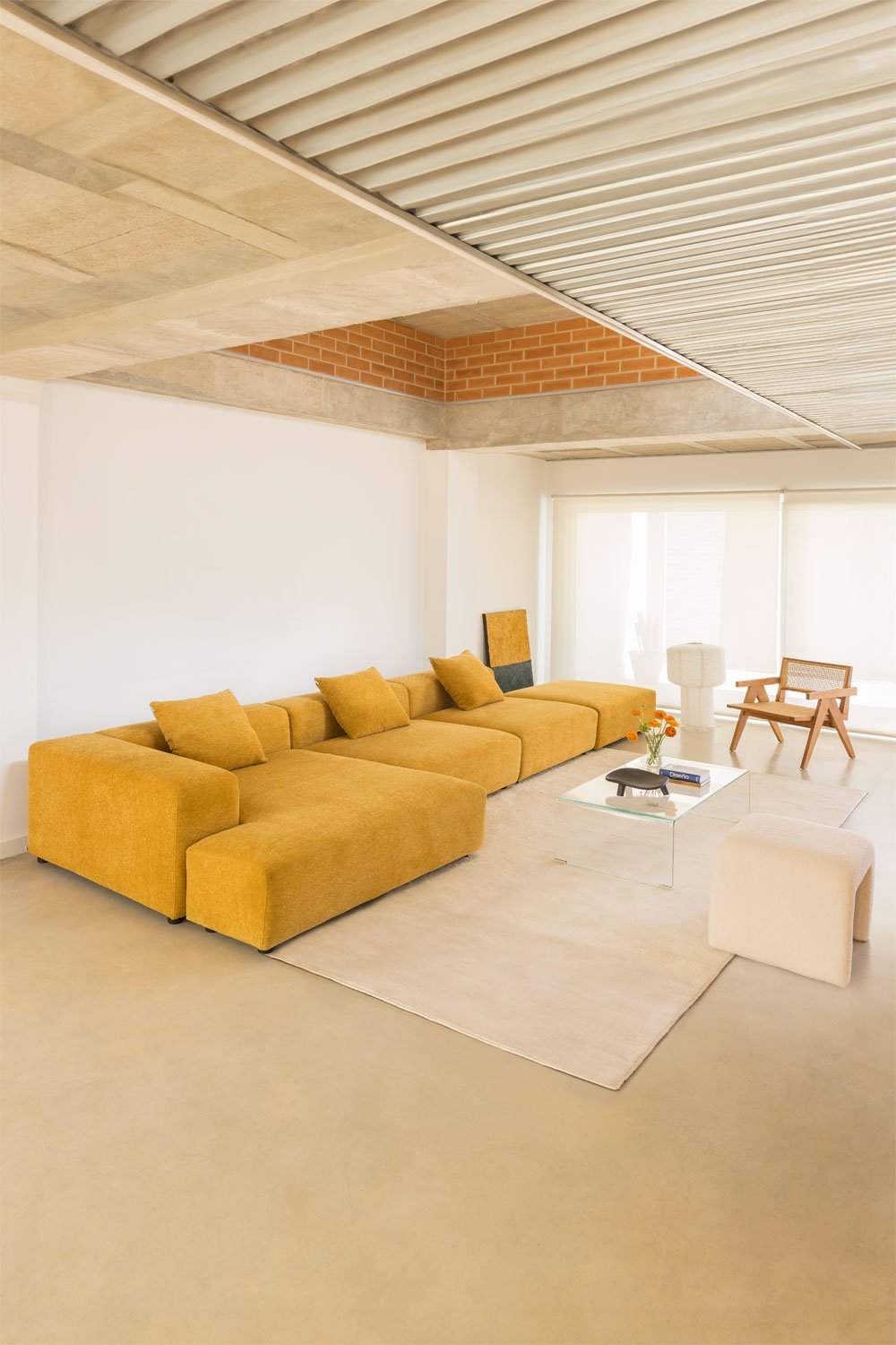 3-piece modular sofa left corner chaise longue with pouf (↔︎450 cm) Bruna, gallery image 1