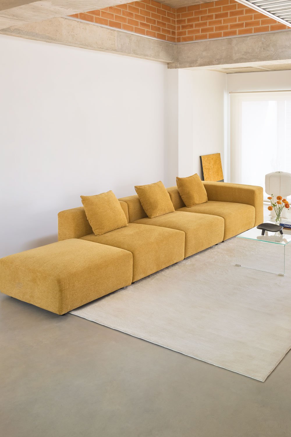 3-piece right corner modular sofa with high armrest and ottoman (↔︎370 cm) Bruna, gallery image 1