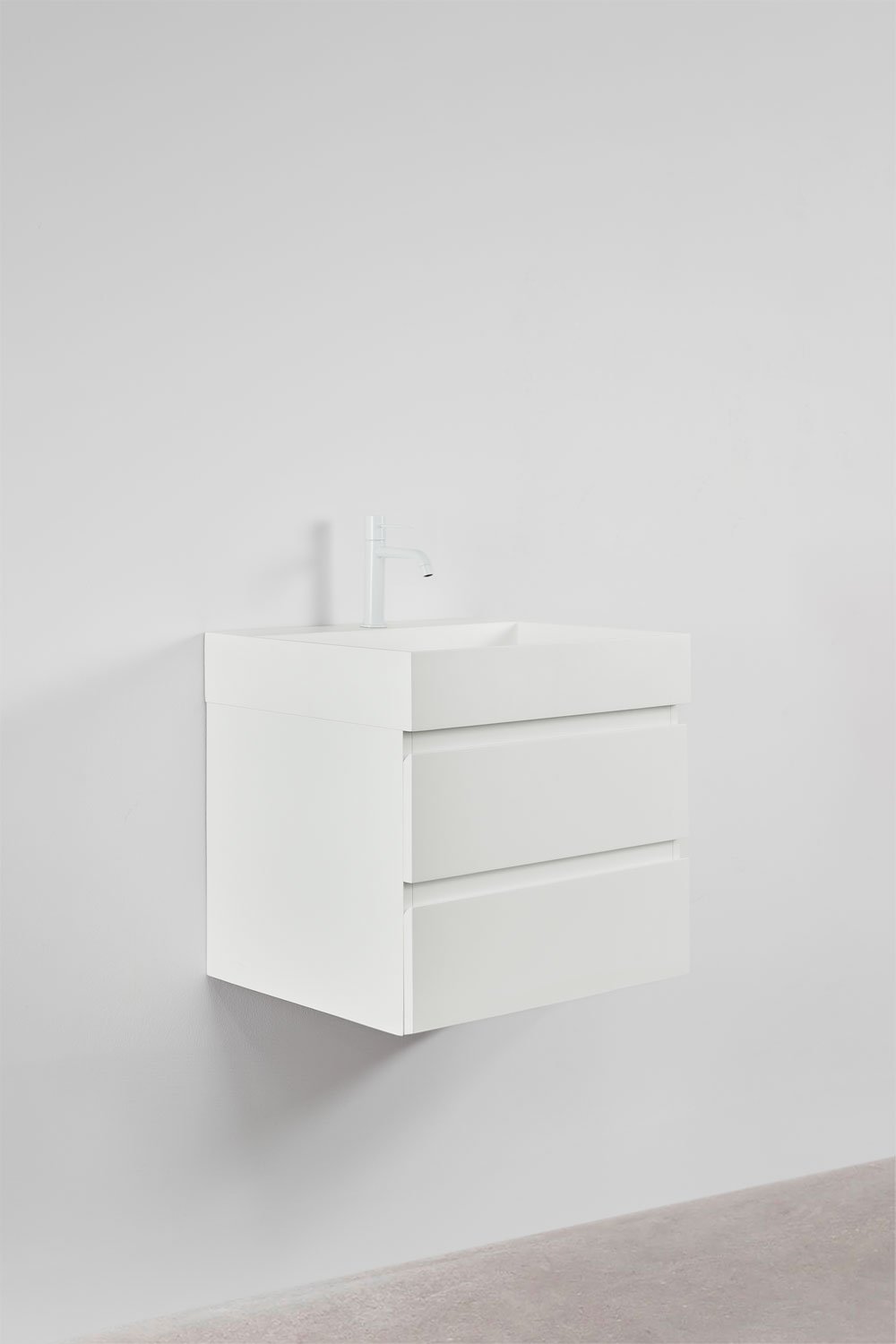 Bathroom furniture set in wood and ash veneer with integrated Ona washbasin, gallery image 2