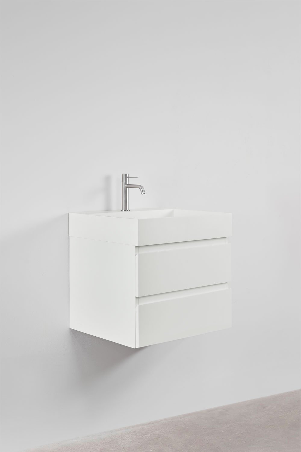 Bathroom furniture set in wood and ash veneer with integrated Ona washbasin, gallery image 2