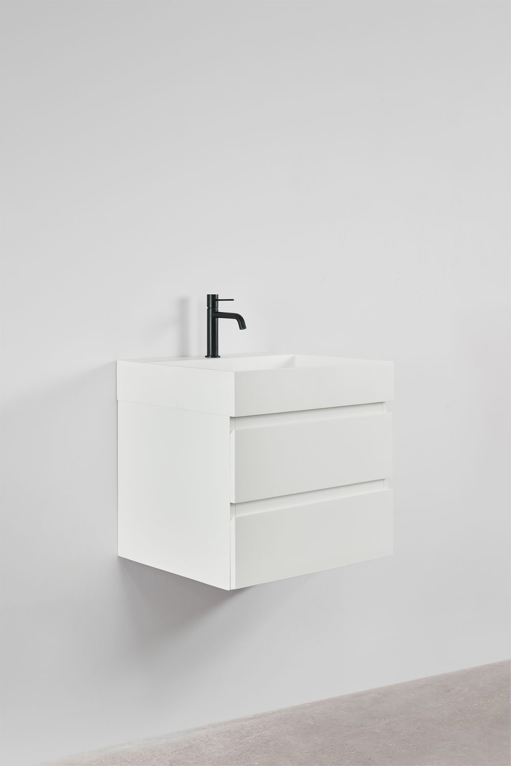 Bathroom furniture set in wood and ash veneer with integrated Ona washbasin, gallery image 2