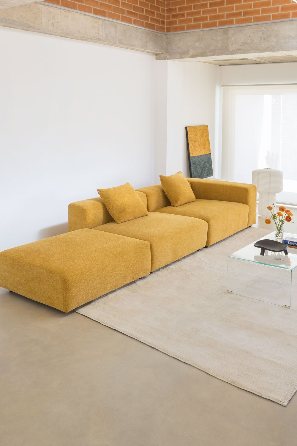 2-piece right corner modular sofa with high armrest and ottoman (↔︎345 cm) Bruna, gallery image 1