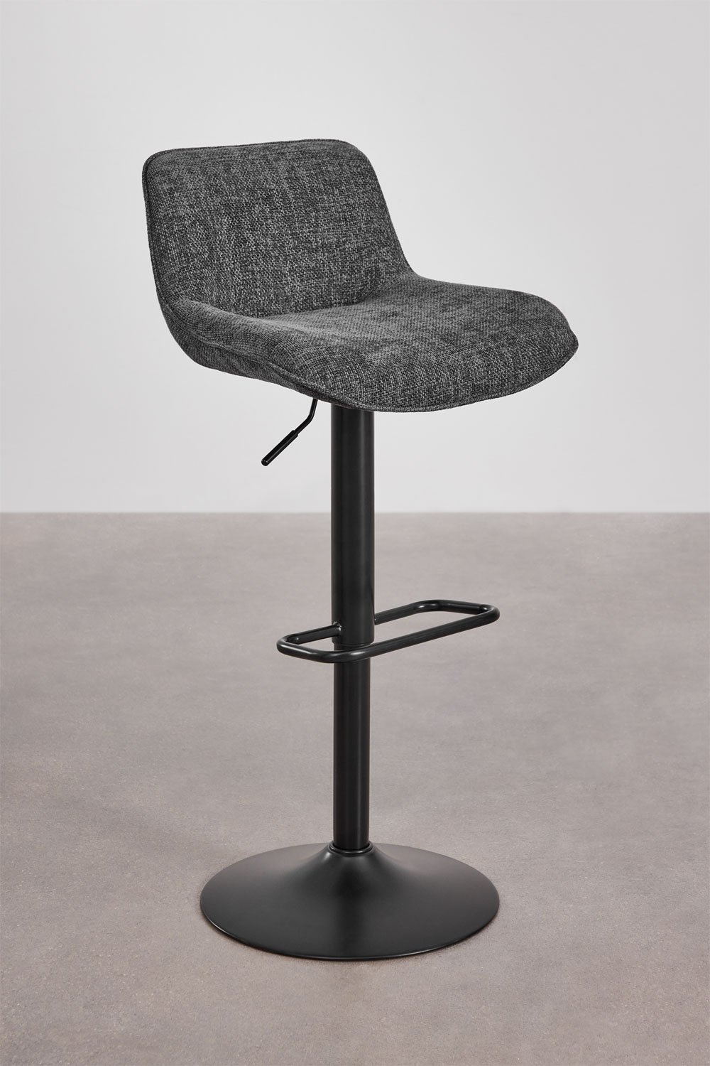 adjustable high stool with backrest in grey fabric and black legs Igarasi, gallery image 2