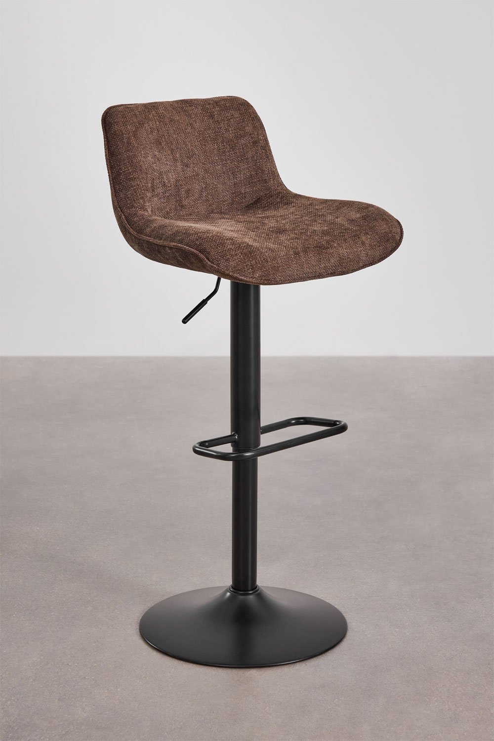 2-Pack adjustable high stools with backrest in chocolate brown fabric and black legs Igarasi, gallery image 2