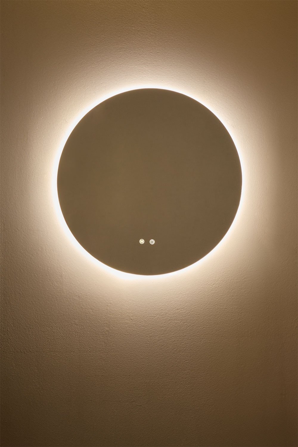 Round bathroom wall mirror with LED light and anti-fog (Ø70 cm) Solyn, gallery image 2