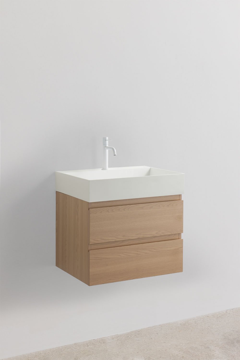 Bathroom furniture set in wood and ash veneer with integrated Ona washbasin, gallery image 2